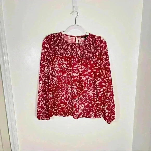 NEW Maje Lipone Swirling Dot Chiffon Ruffle Smock Blouse Preppy French Coastal - Picture 3 of 9